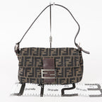 FENDI Zucca Mamma Baguette Shoulder Bag Canvas Leather Brown 02E0214410018