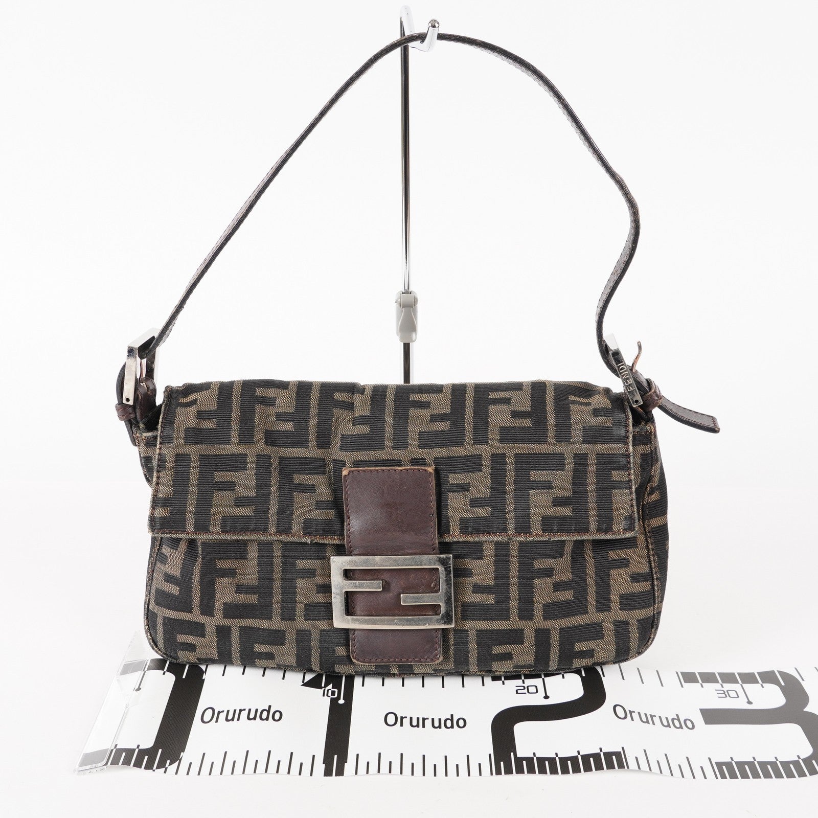 FENDI Zucca Mamma Baguette Shoulder Bag Canvas Leather Brown 02E0214410018