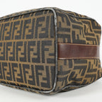 Fendi Zucca Mini Vanity Bag 24cm Brown Canvas Leather Used Auth 09E173410010