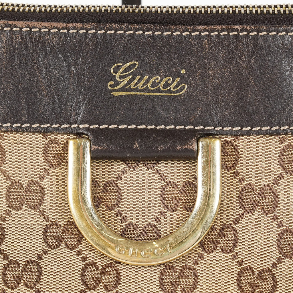 Gucci Abbey D-Ring Beige GG Canvas Leather Used Shoulder Tote Bag 09M314758608