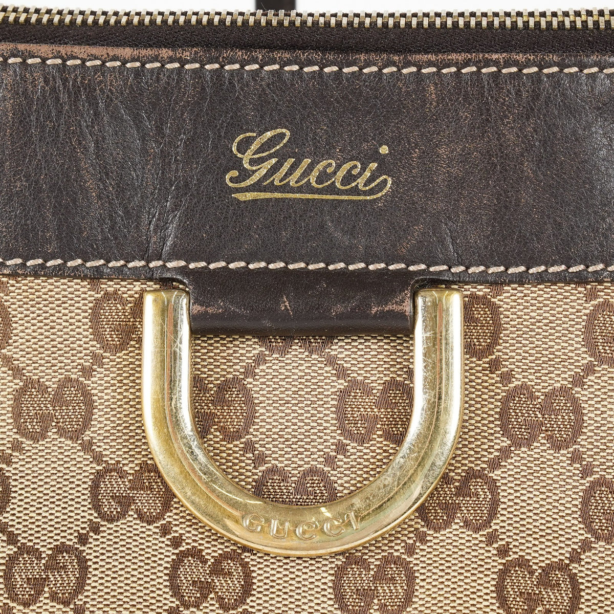Gucci Abbey D-Ring Beige GG Canvas Leather Used Shoulder Tote Bag 09M314758608