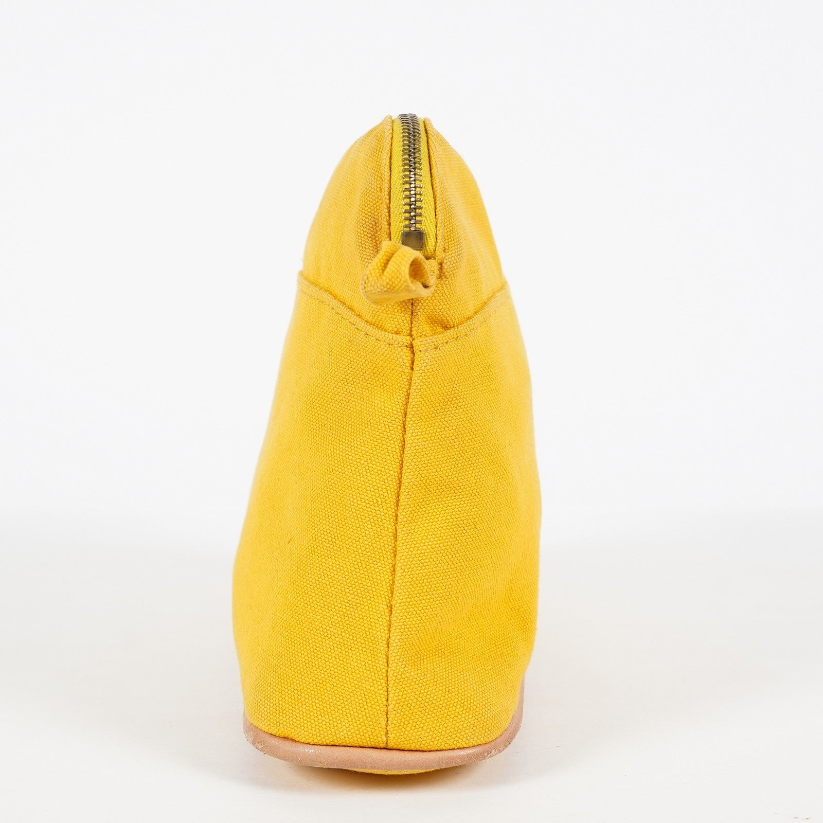 Hermes Bolide Pouch 23 Yellow Canvas Leather Trim Zip Pouch Bag Used 08E33825007