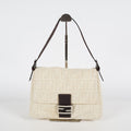 Fendi Mamma Baguette Zucca Canvas Shoulder Bag Ivory Brown Leather 08E187150020