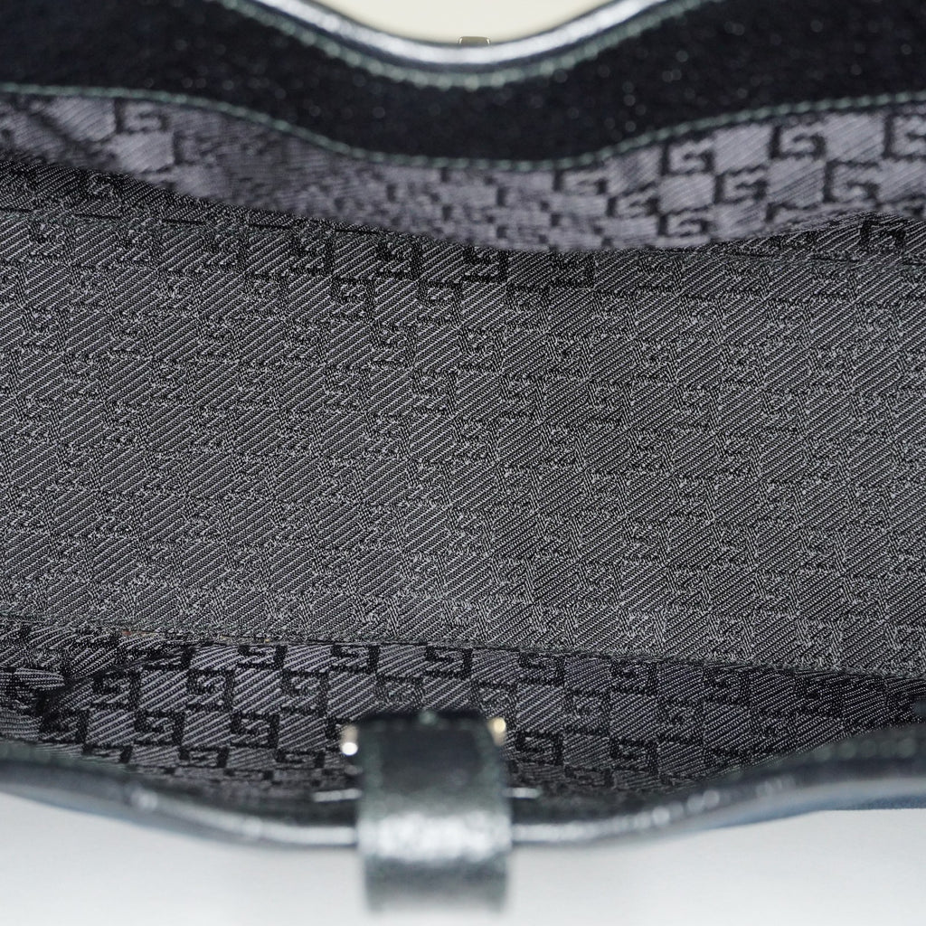 Gucci Jackie Vintage Handbag Shoulder Bag 30cm Black Canvas Leather 07E153190009