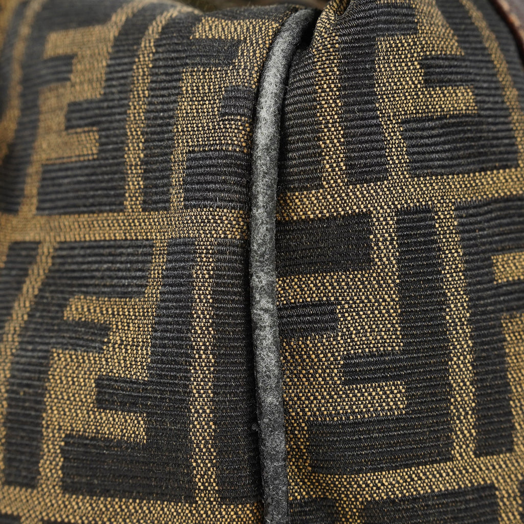 Fendi Zucca Mini Vanity Bag 24cm Brown Canvas Leather Used Auth 09E173410010