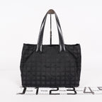 Chanel Old Travel Line Tote MM Black Nylon Shoulder Bag CC Used 06E111155030