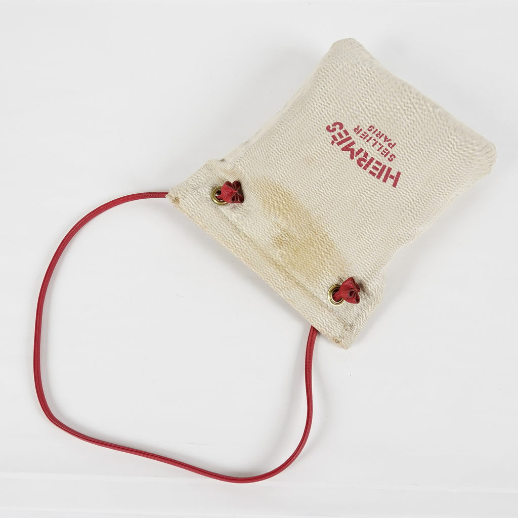 Hermes Aline Mini Beige Canvas Red Leather Shoulder Bag Used 08E082090008