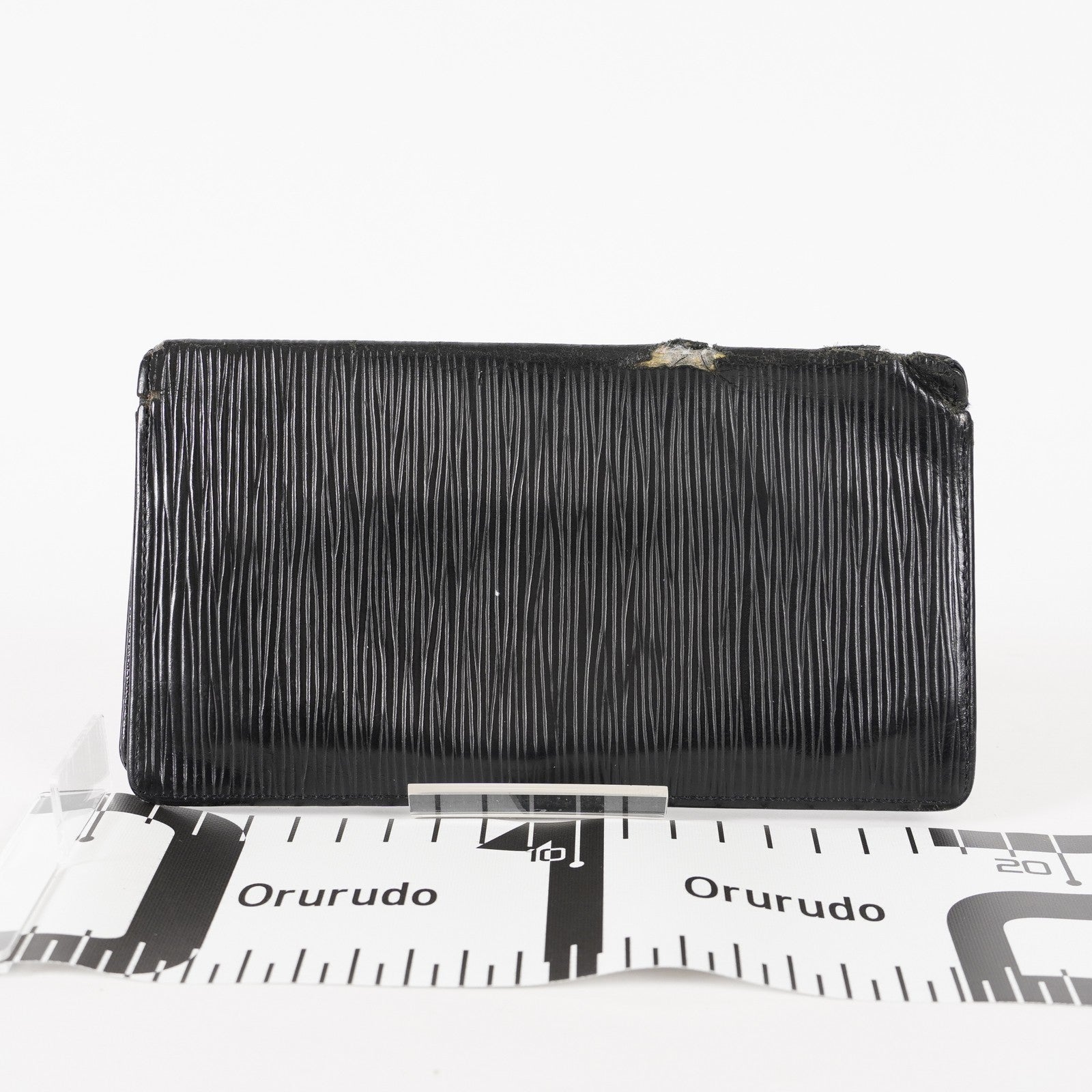 Louis Vuitton LV Long Wallet Portefeuille Brazza M63382 Black Epi Auth XY214