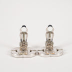 Chanel Coco Mark Rhinestone Bucket Earrings Silver Plated Women's 05E613300016