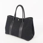 Authentic Hermes Garden Party MM Canvas Leather Tote Bag  black 02E036820003