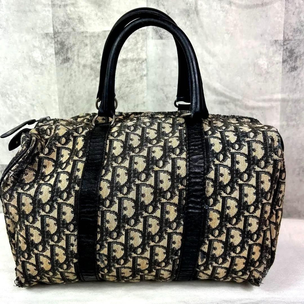 Christian Dior Trotter Mini Boston Hand Bag Canvas Navy Used 08M032940024
