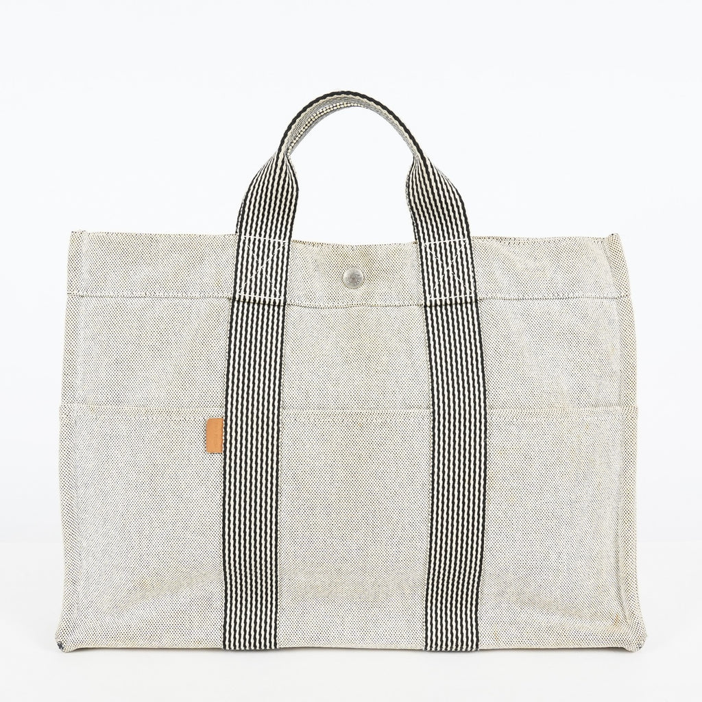 Auth Hermes Fourre-Tout MM Gray Canvas Tote Hand Bag Vintage Used 07E27825005