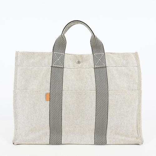 Auth Hermes Fourre-Tout MM Gray Canvas Tote Hand Bag Vintage Used 07E27825005