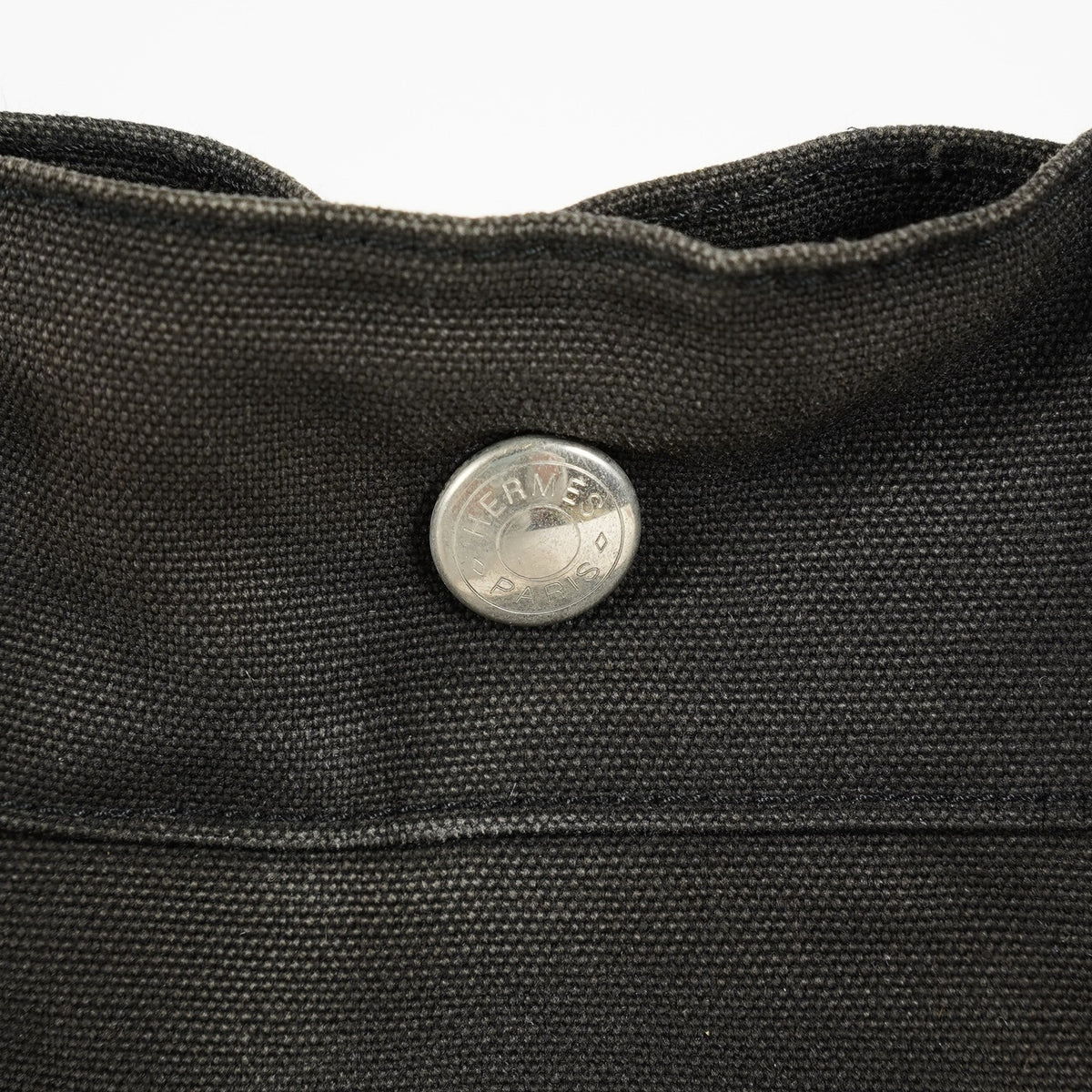 Hermes Fourre-Tout MM Black Canvas Leather Tote Bag Used Auth 09E02825011