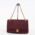CHANEL Matelasse Double Flap 25 Shoulder Bag Suede Burgundy Used 07E1519360027