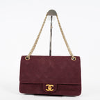 CHANEL Matelasse Double Flap 25 Shoulder Bag Suede Burgundy Used 07E1519360027