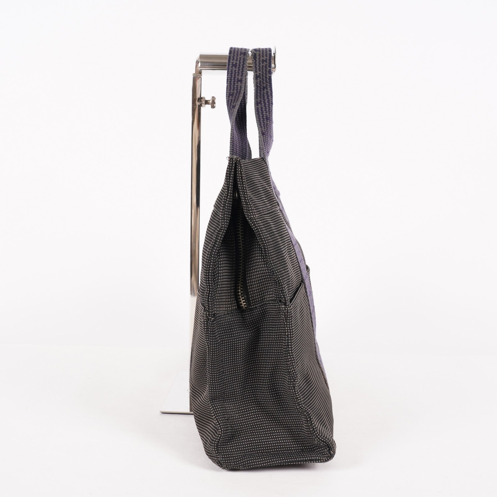 Hermes Herline MM Tote Bag Gray Canvas H Logo Used 07E20825001
