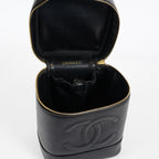CHANEL Caviar Skin CC Vanity Bag Black Gold Hardware Vintage Case 08E047150002