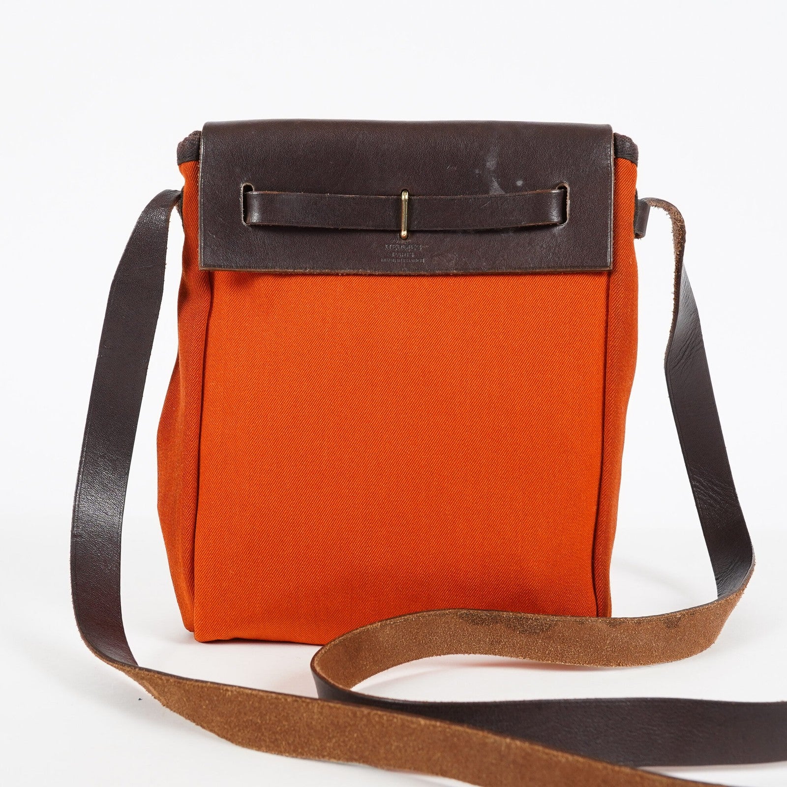 Hermes Herbag TPM Toile Canvas Leather Orange 2way Handbag Bag 07E275500012
