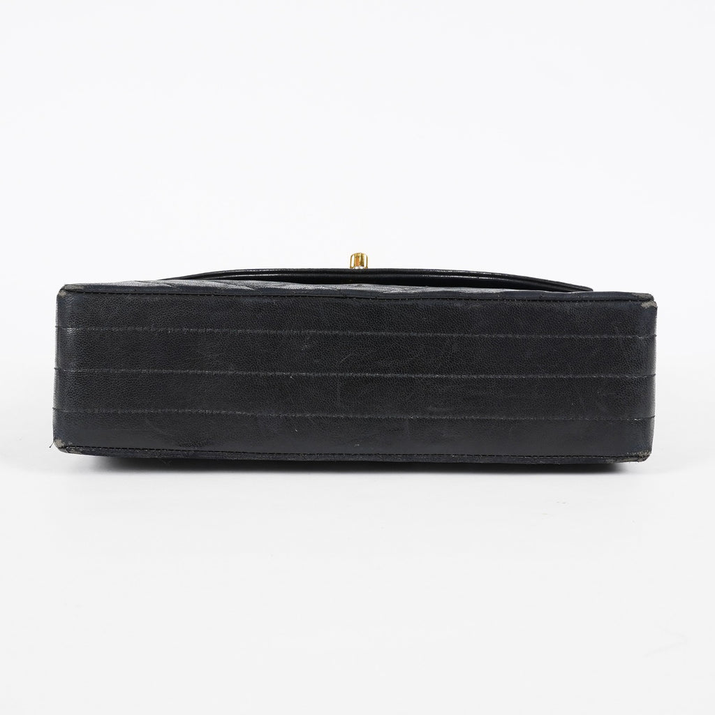 Chanel Matelasse Half Moon Flap Bag 25cm Black Quilted Chain Used 08E0717270006