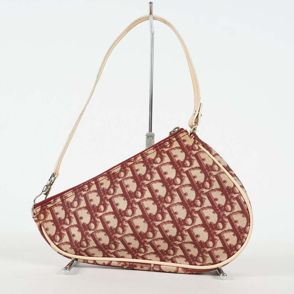 Christian Dior Saddle Bag Trotter Canvas Bordeaux Beige Silver HW 09E223121010