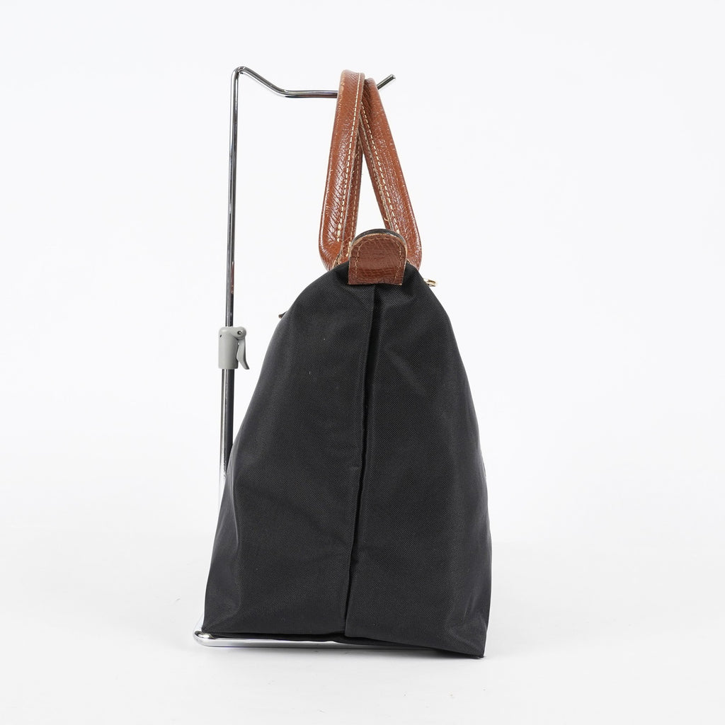 Longchamp Le Pliage Top Handle Tote Bag Black Nylon Leather M Used 08A261045003
