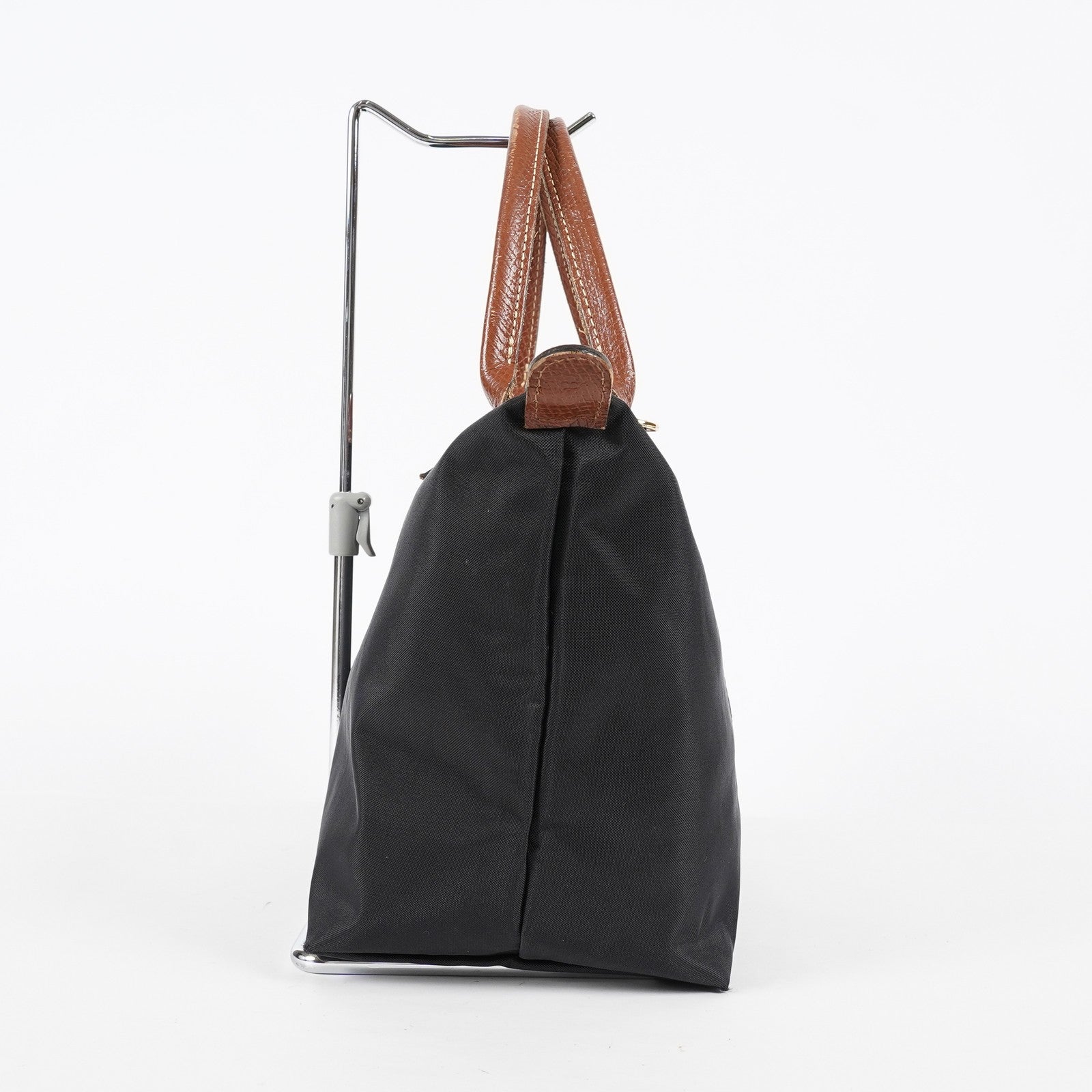 Longchamp Le Pliage Top Handle Tote Bag Black Nylon Leather M Used 08A261045003