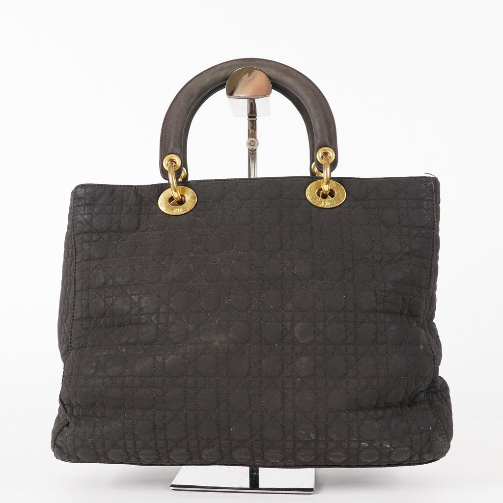 Dior Lady Dior Cannage Nylon Gold Hardware Charm Handbag Black 12E323410027