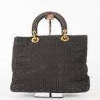 Dior Lady Dior Cannage Nylon Gold Hardware Charm Handbag Black 12E323410027
