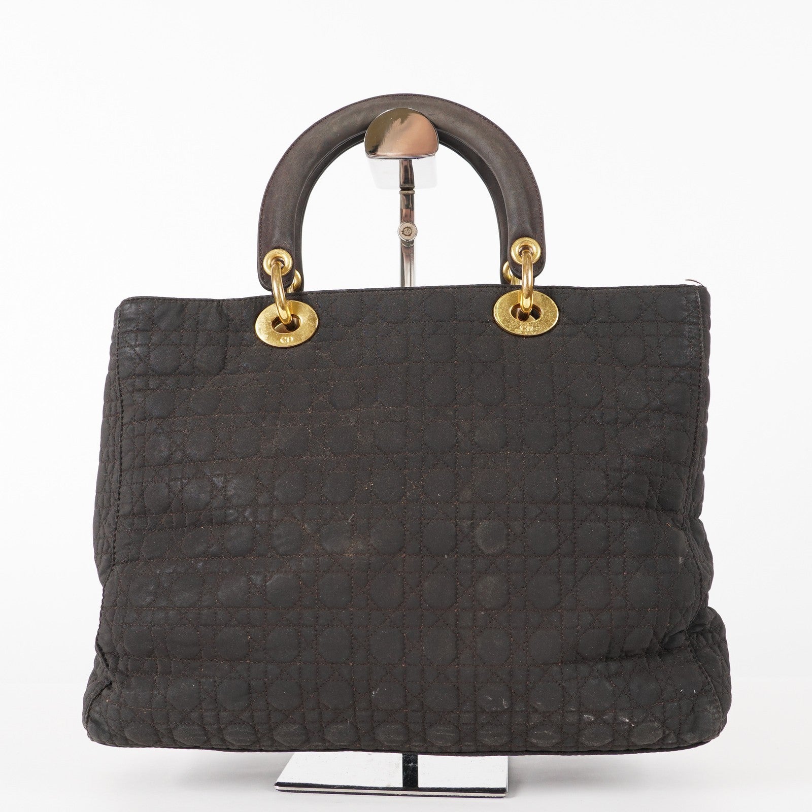 Dior Lady Dior Cannage Nylon Gold Hardware Charm Handbag Black 12E323410027