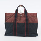HERMÈS Paris Fourre Tout MM Black Red Cotton Canvas Tote Hand Bag 04A05825007