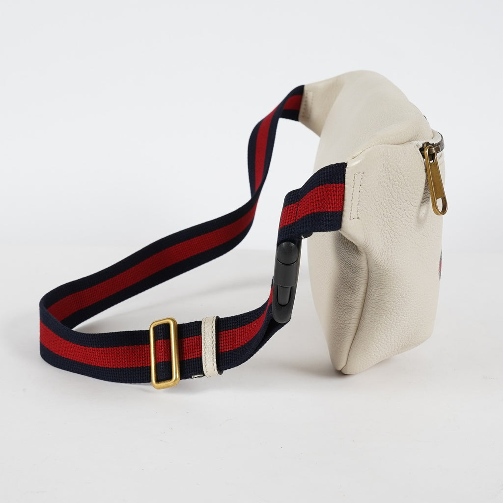 Gucci Print Belt Bag White Leather Waist Bag Web Strap Used 530412 07E013850017