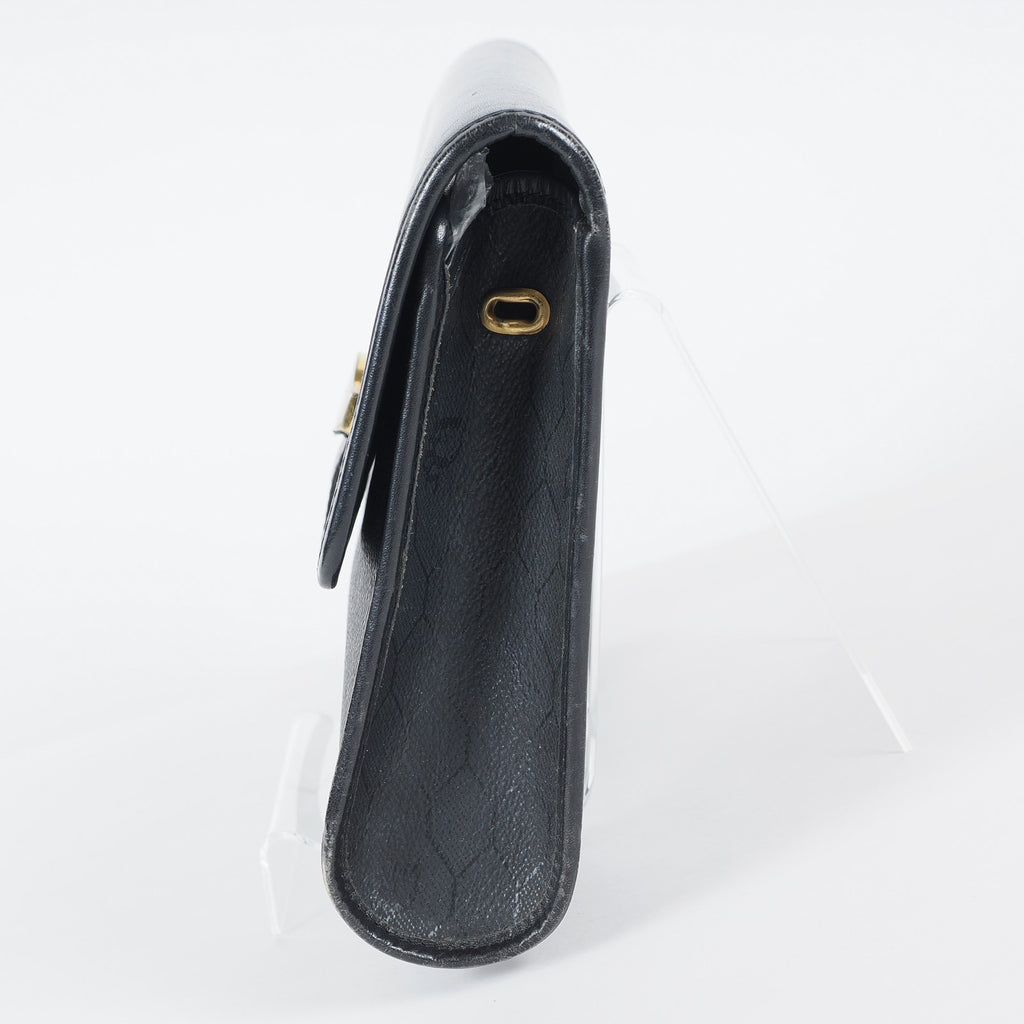 Christian Dior Vintage Leather Shoulder Bag Black Classic Handbag XY230
