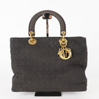 Dior Lady Dior Cannage Nylon Gold Hardware Charm Handbag Black 12E323410027