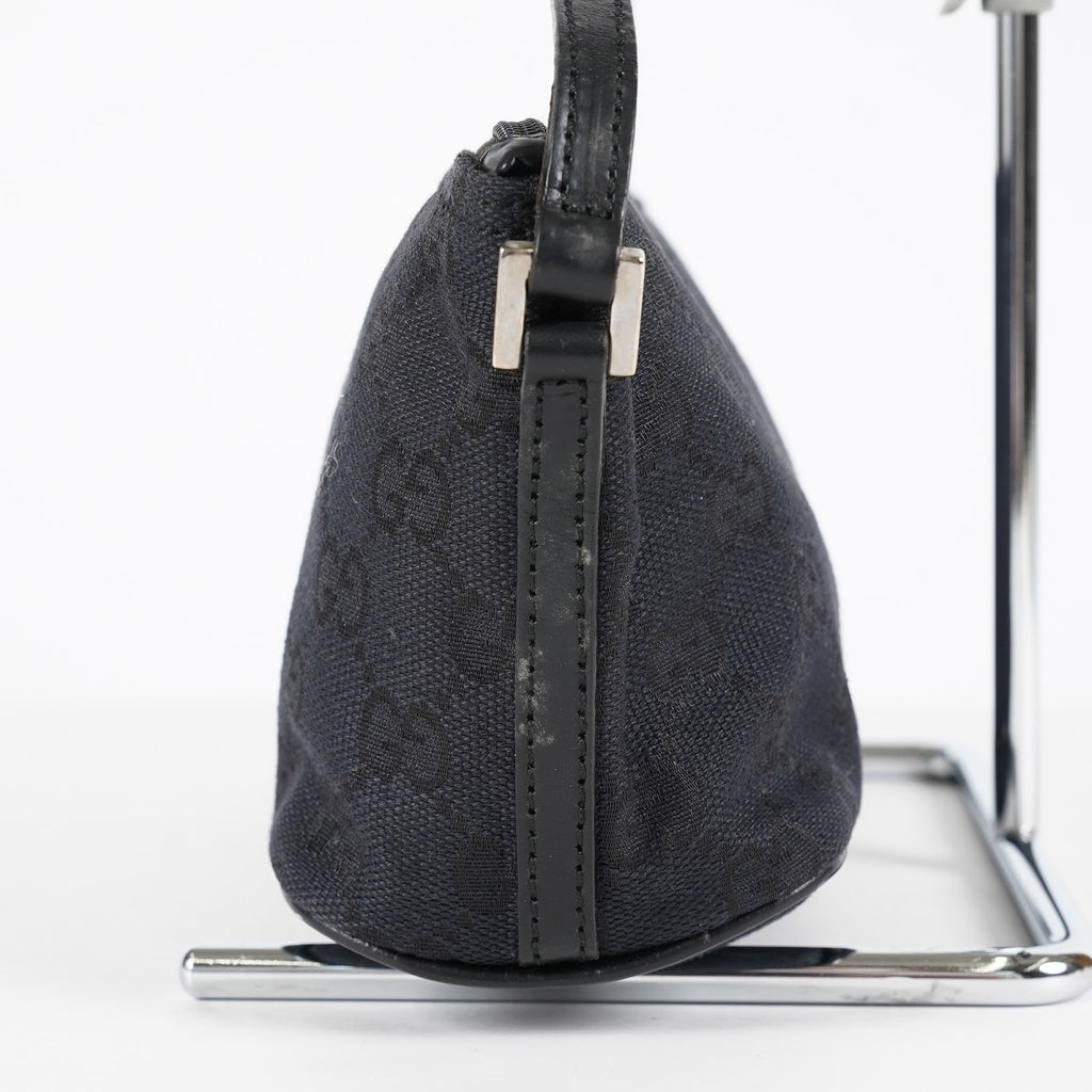 GUCCI GG Canvas Boat Pochette Shoulder Bag 22cm Black Vintage Used 08E172090010