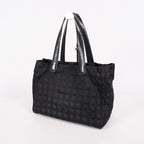 Chanel Old Travel Line Tote MM Black Nylon Shoulder Bag CC Used 06E111155030