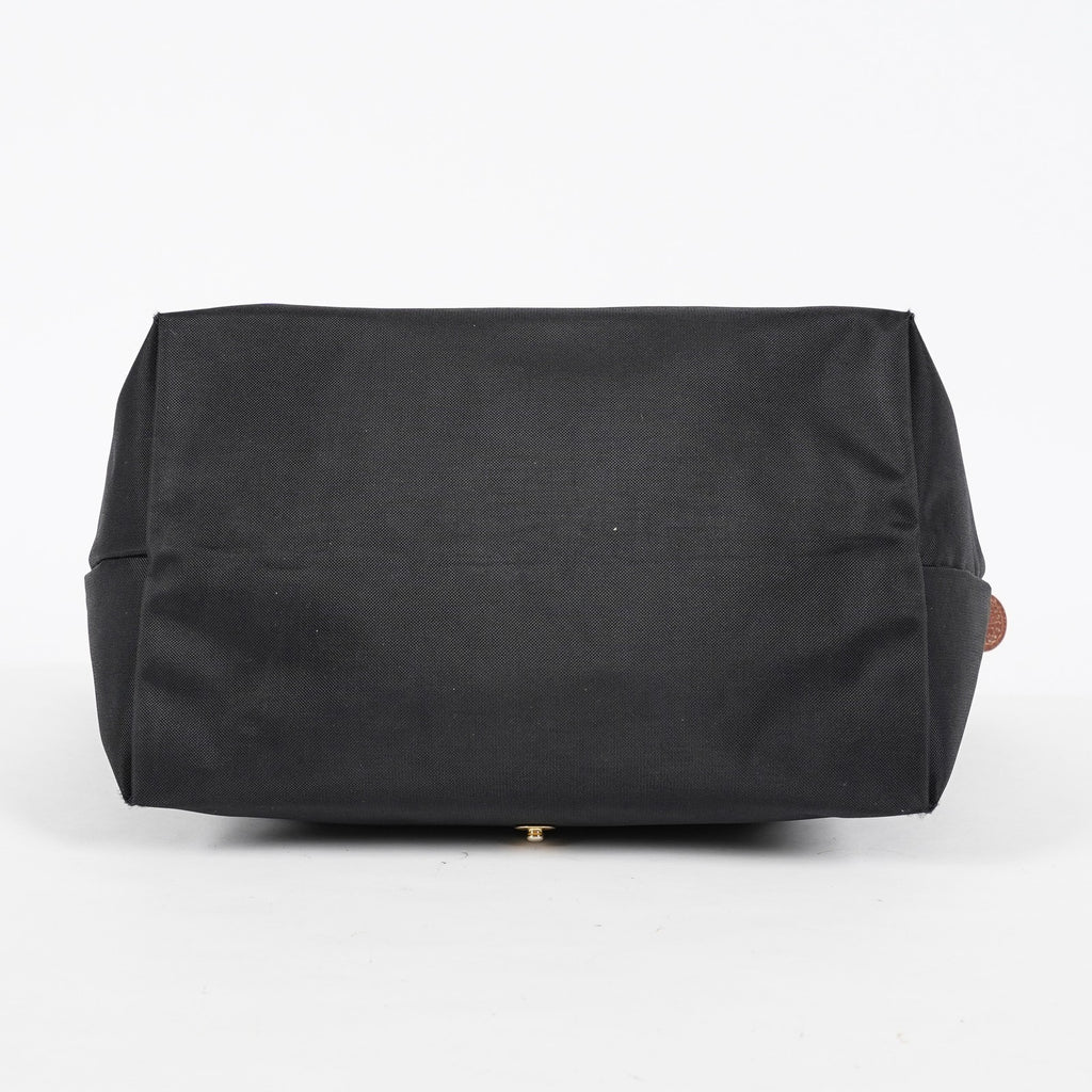 Longchamp Le Pliage Top Handle Tote Bag Black Nylon Leather M Used 08A261045003