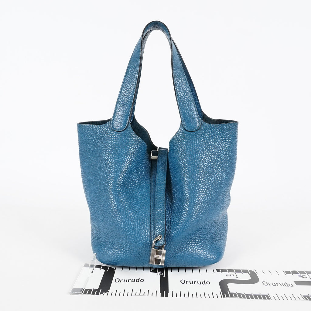 Hermes Picotin Lock MM Taurillon Clemence Leather Bag Blue Used 07E2822660025