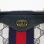 Gucci Vintage GG Supreme Sherry Web Mini Boston Bag Navy Leather 07E043410017