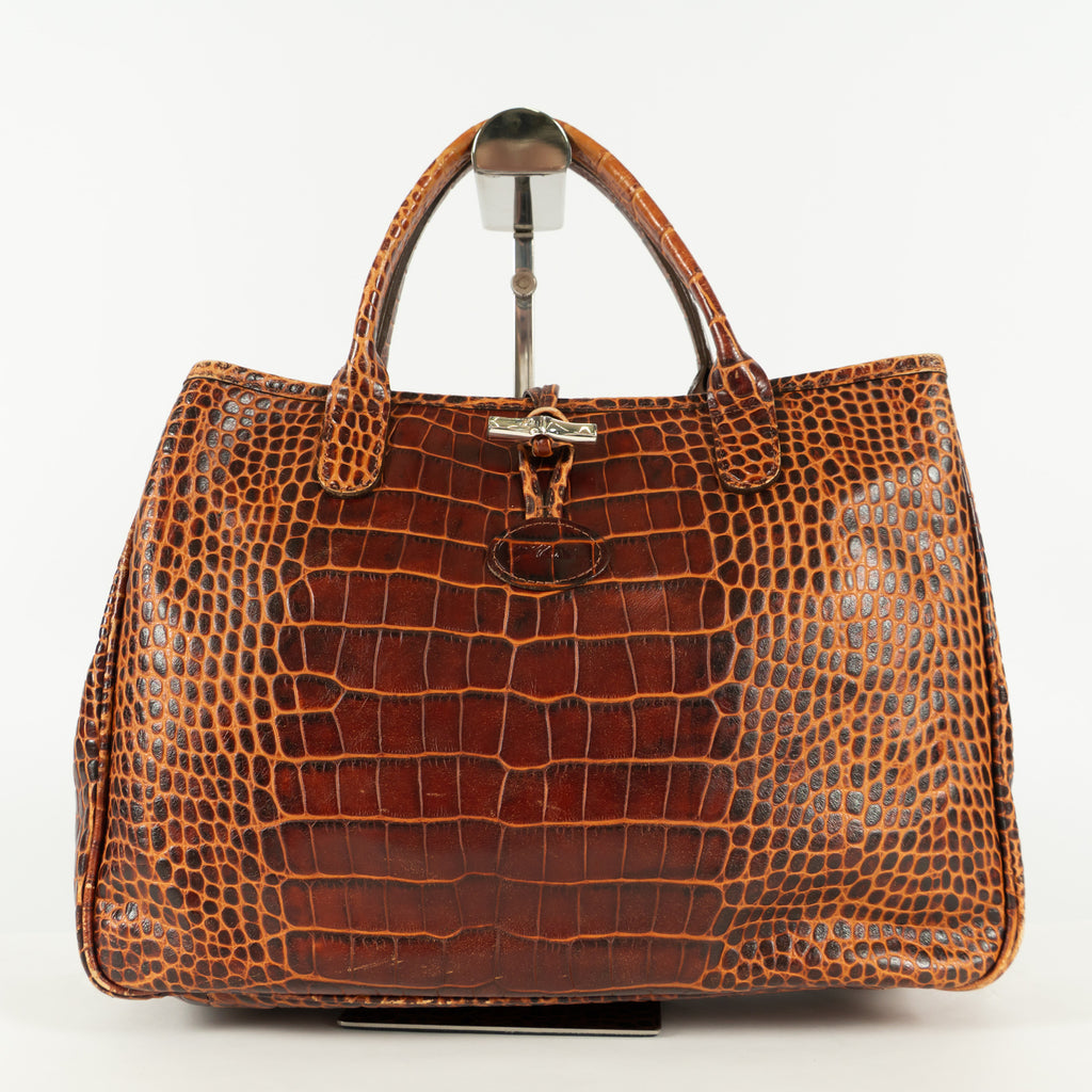 Longchamp leather Tote Bag Brown Shiny finish Medium Elegant 25306352632