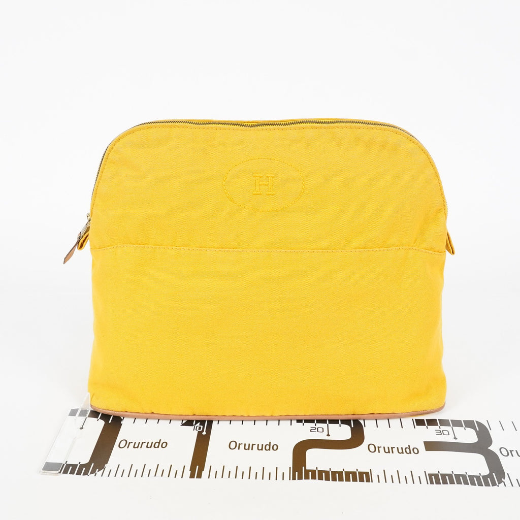 HERMES Bolide Pouch GM Yellow Canvas Leather Trim Zip Used Vintage 07A16495031