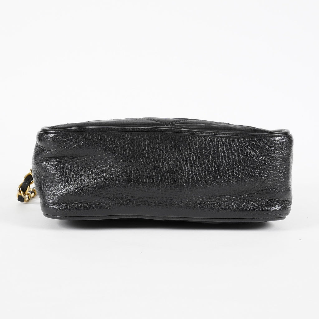 Chanel Satin Leather CC Fringe Chain Shoulder Bag Black Used 07E058800027