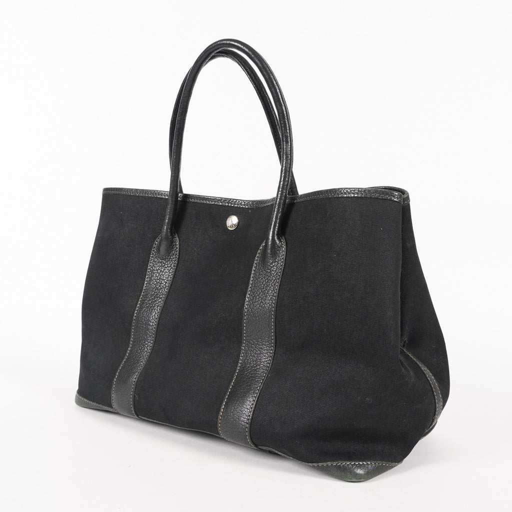 Hermes Garden Party 30 TPM Handbag Tote Leather Canvas Black 05E024290016