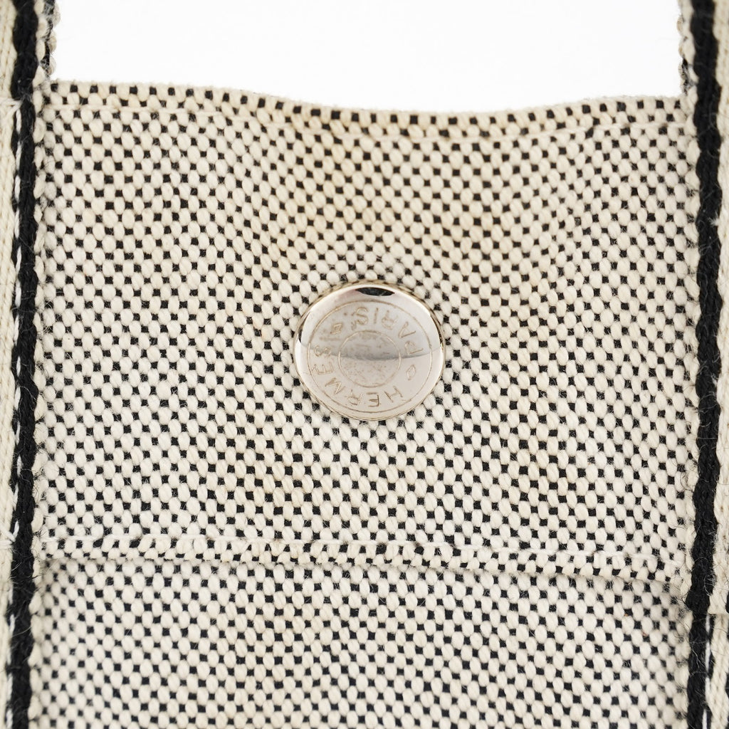 HERMES Fourre Tout PM Canvas Tote Hand Bag Gray Black Stripe 08E23825010