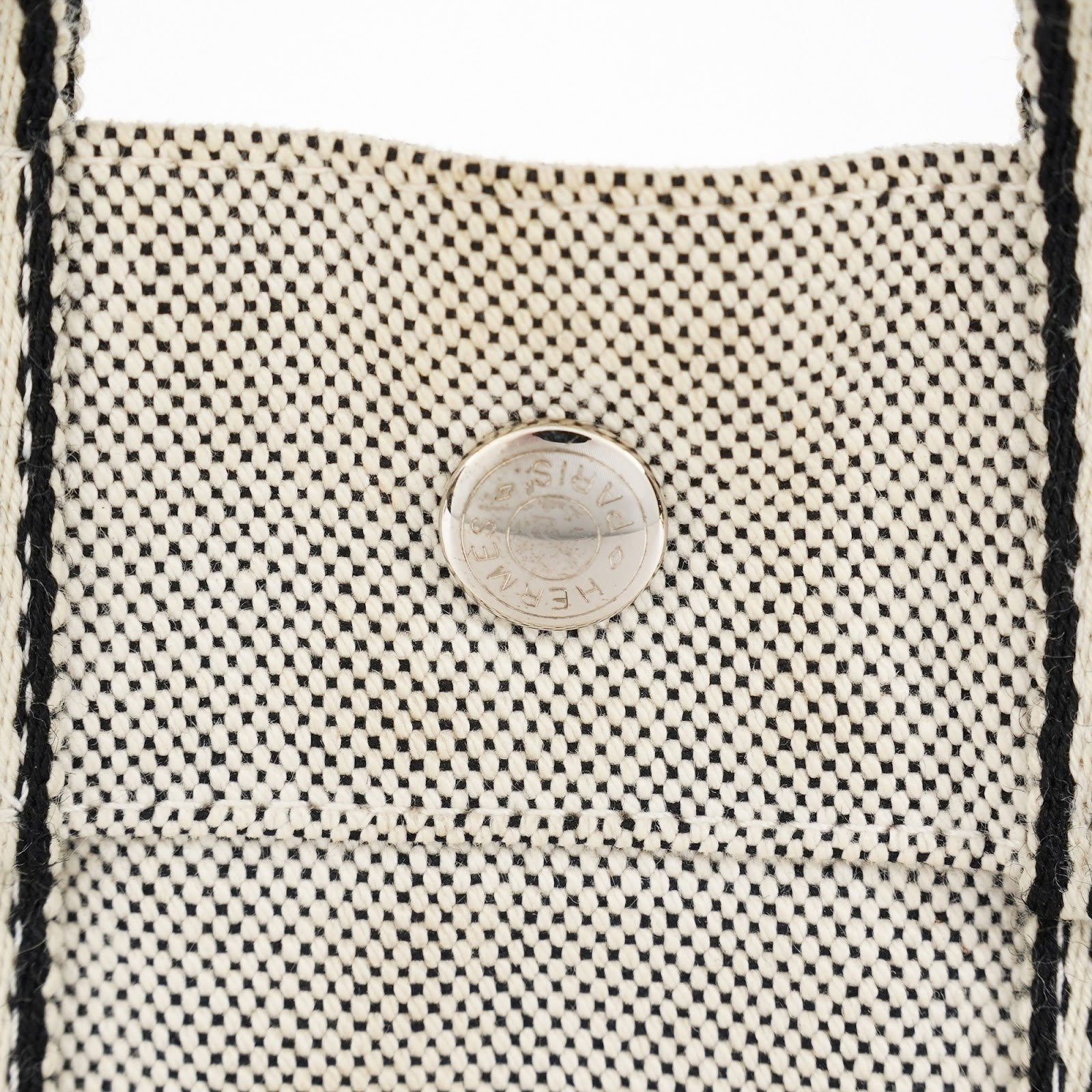 HERMES Fourre Tout PM Canvas Tote Hand Bag Gray Black Stripe 08E23825010