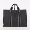 HERMES Fourre-Tout MM Black Canvas Tote Bag Hand Bag Purse Used 07A08605005