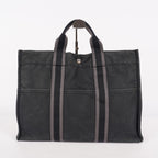 HERMES Fourre-Tout MM Black Canvas Tote Bag Hand Bag Purse Used 07A08605005