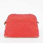 Hermes Bolide Pouch 27 Red Canvas Leather Trim Zip Cosmetic Bag Used 08E26825007