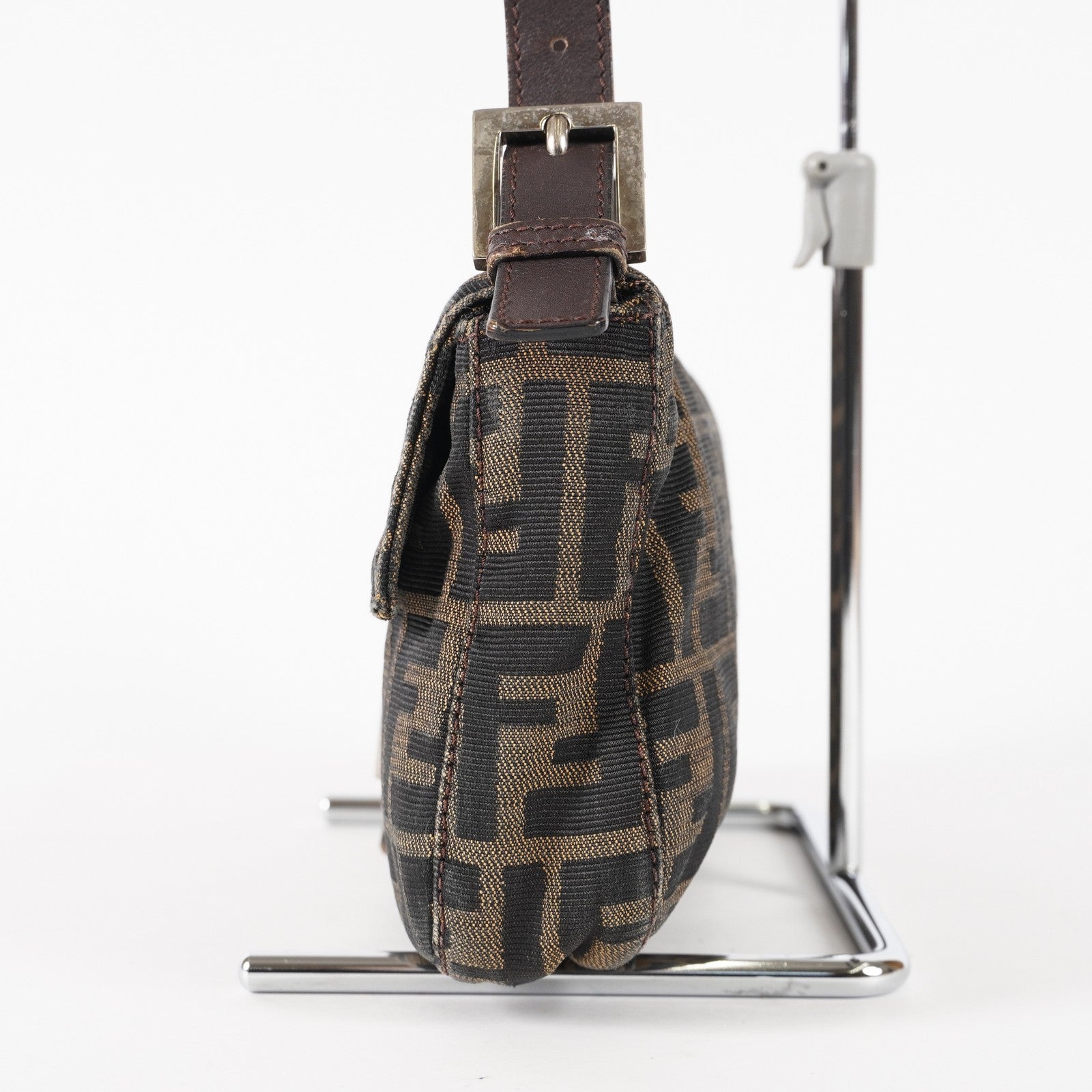 FENDI Zucca Mamma Baguette Shoulder Bag Canvas Leather Brown 02E0214410018