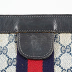 Gucci Clutch Bag Navy GG Canvas Leather Used Pouch Second Bag 09M441019708